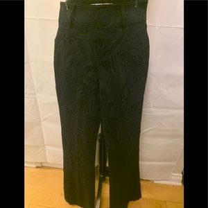 Cache Luxe pants with blue embroidered embellishment. Size 2